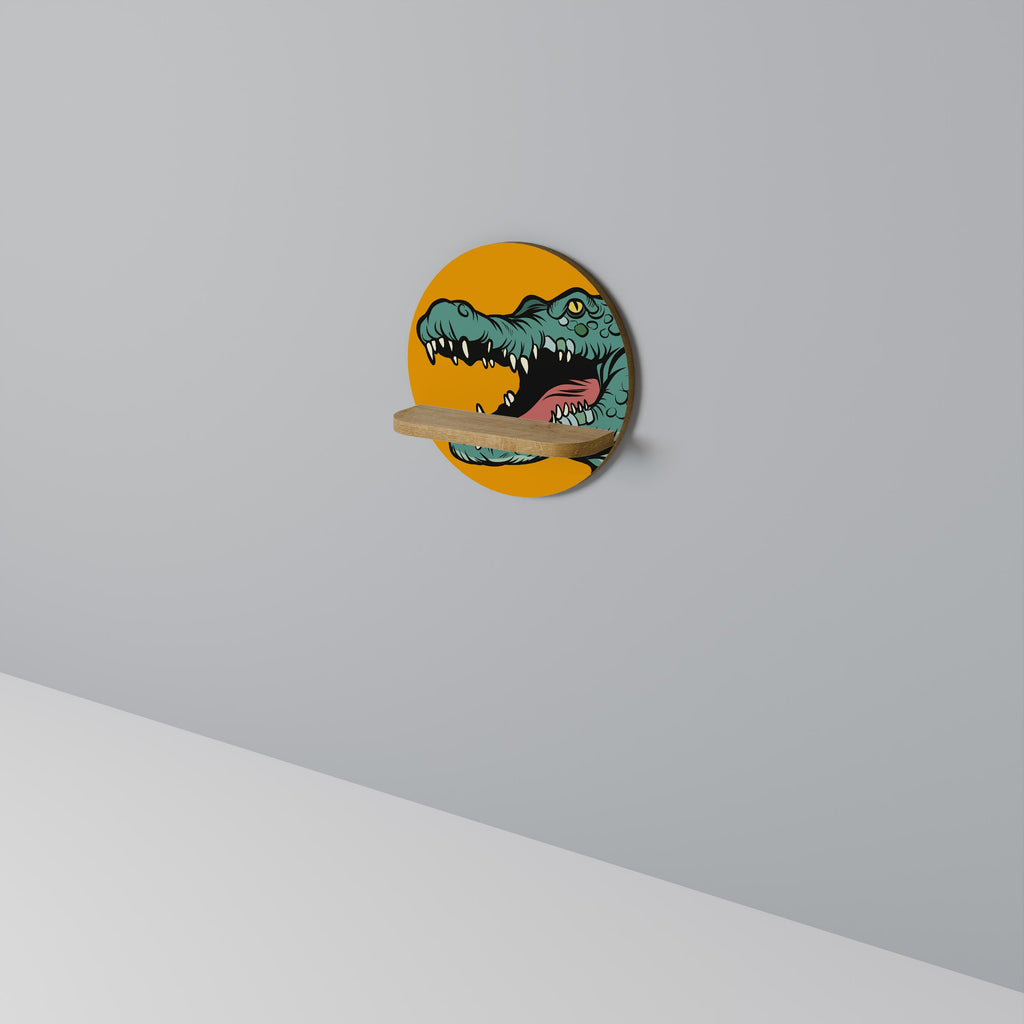 THREATENING GREETING Round Art Shelf In Oak Effect