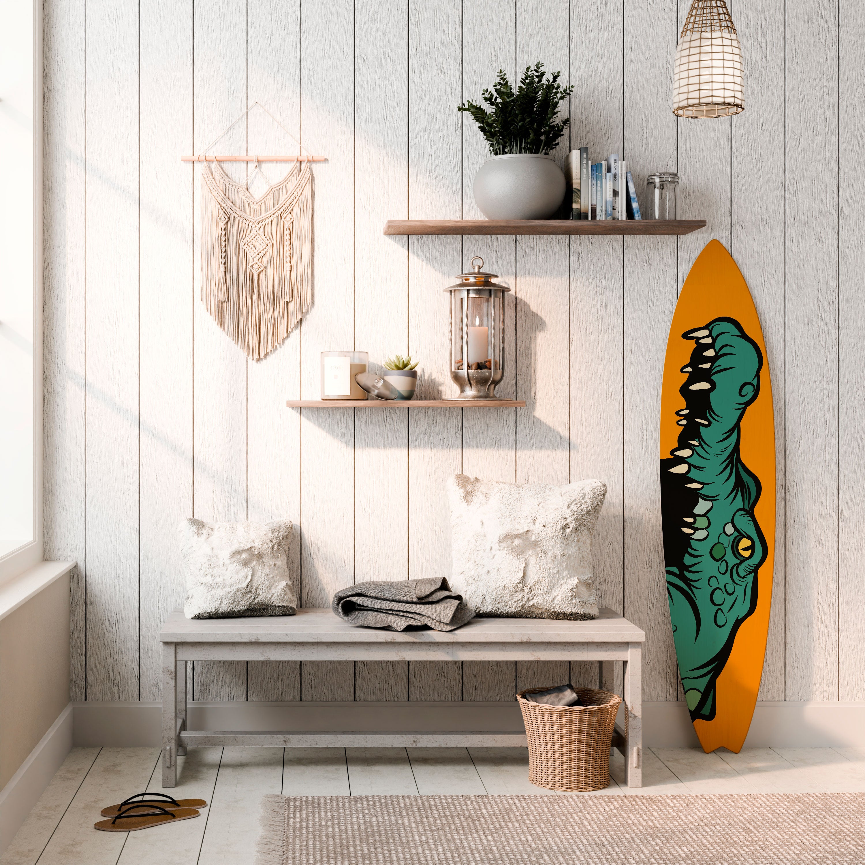 THREATENING GREETING Prancha de surf decorativa em contraplacado