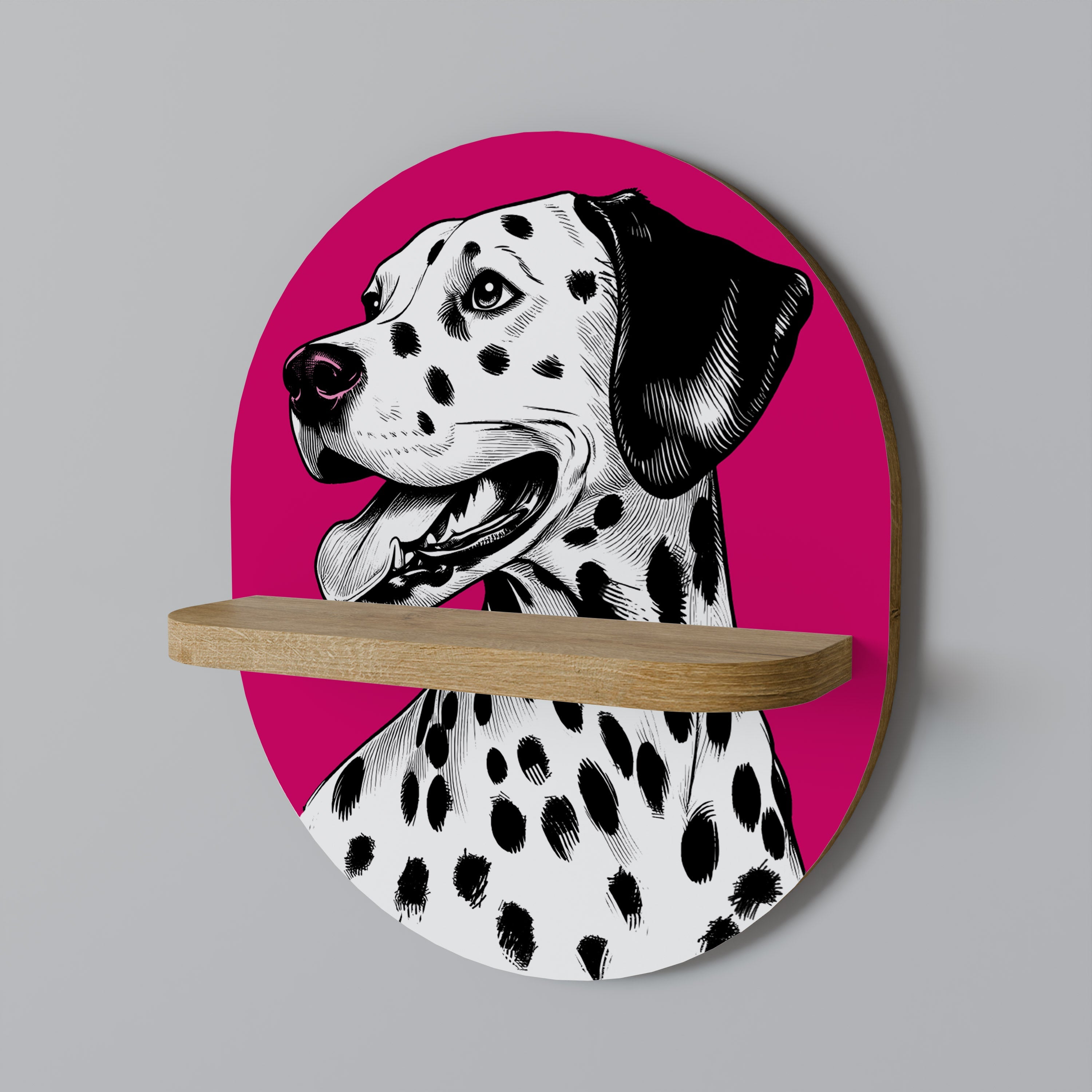 DALMATIAN SMILE Prateleira Oval Decorativa em Efeito Carvalho