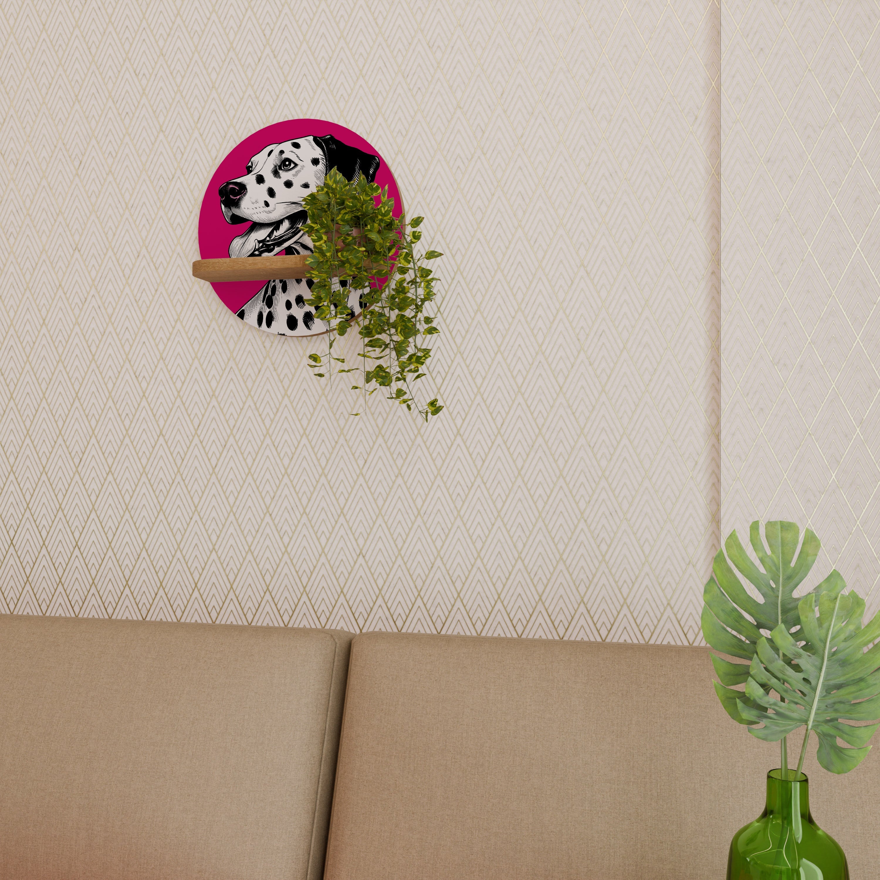 DALMATIAN SMILE Prateleira Redonda Decorativa em Efeito Carvalho