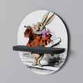 COLORFUL WHITE RABBIT Prateleira Oval Decorativa em Acabamento Preto