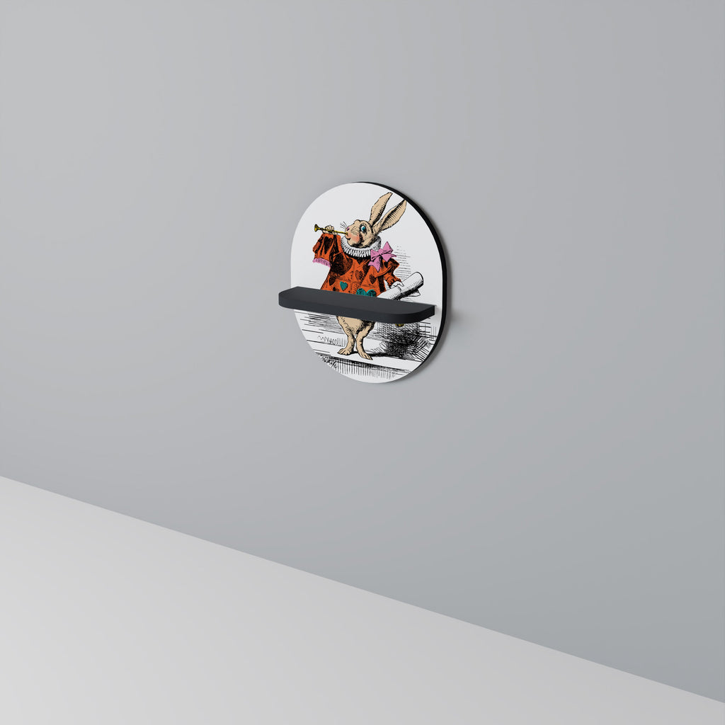 COLORFUL WHITE RABBIT Prateleira Oval Decorativa em Acabamento Preto