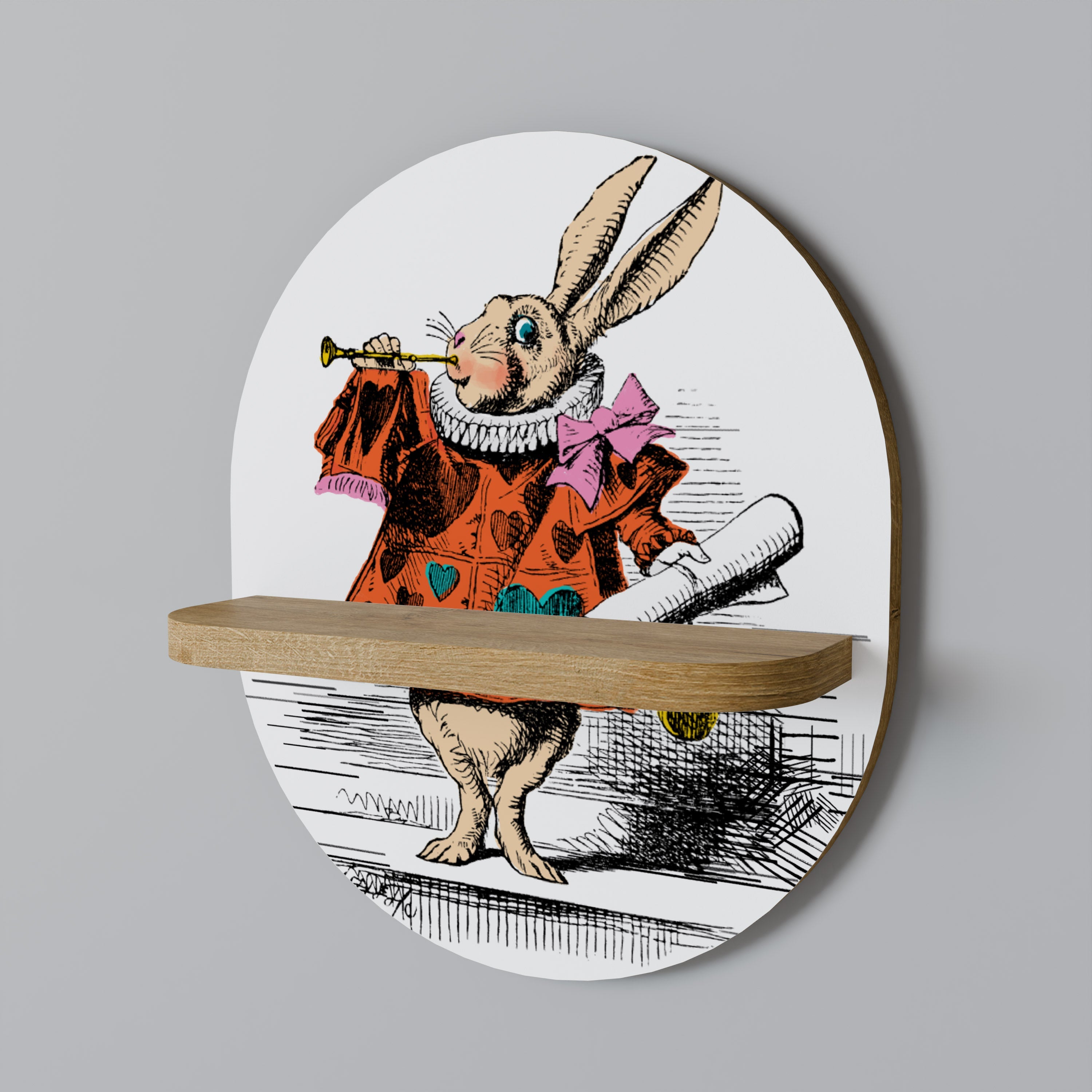 COLORFUL WHITE RABBIT Prateleira Oval Decorativa em Efeito Carvalho