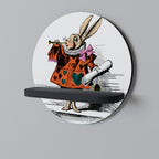 COLORFUL WHITE RABBIT Round Art Shelf In Black Finish