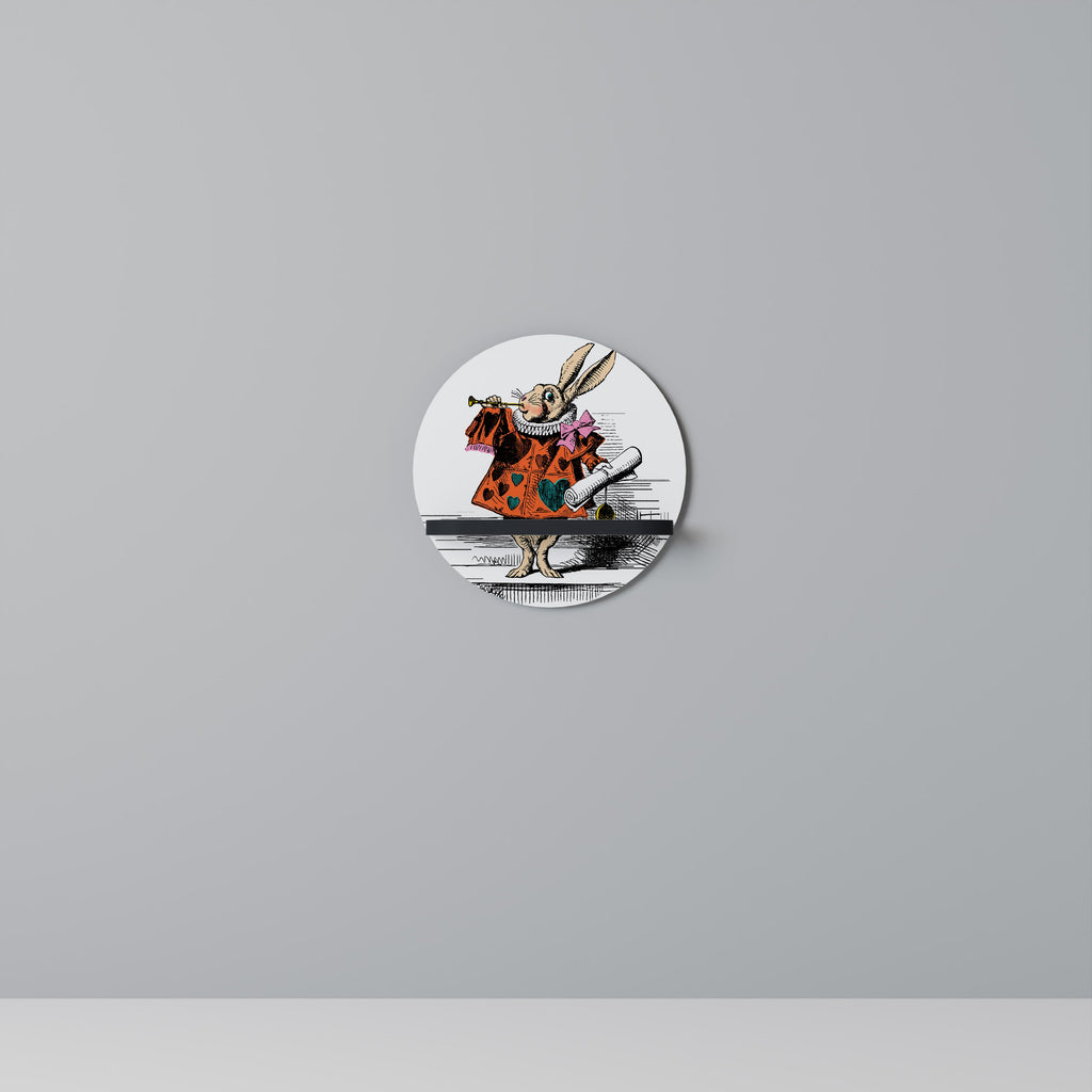 COLORFUL WHITE RABBIT Round Art Shelf In Black Finish