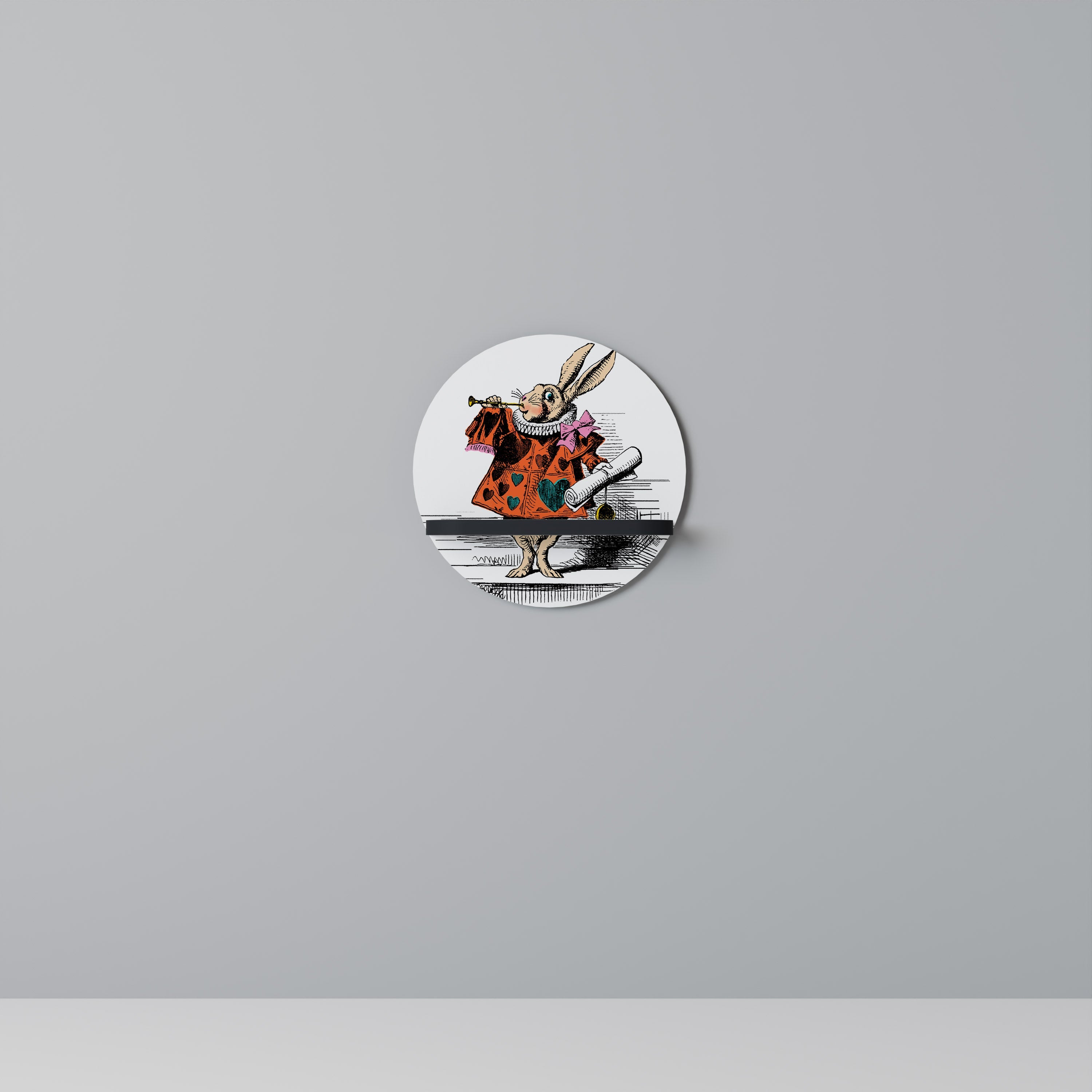 COLORFUL WHITE RABBIT Prateleira Redonda Decorativa em Acabamento Preto