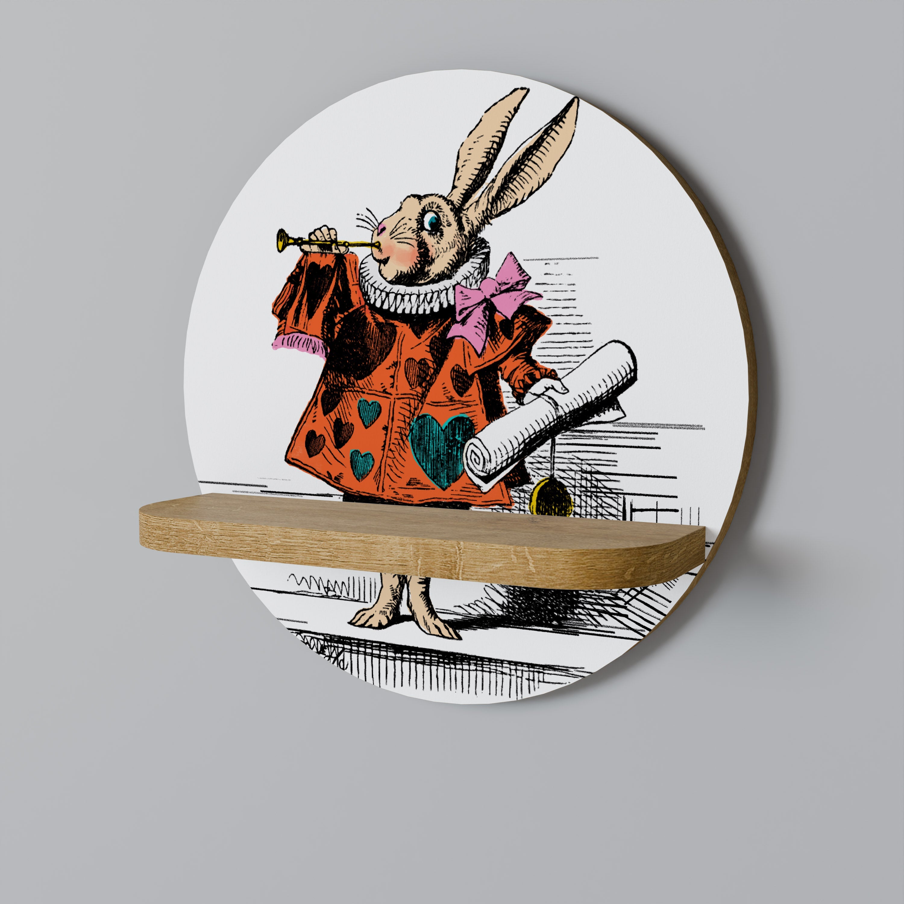 COLORFUL WHITE RABBIT Prateleira Redonda Decorativa em Efeito Carvalho