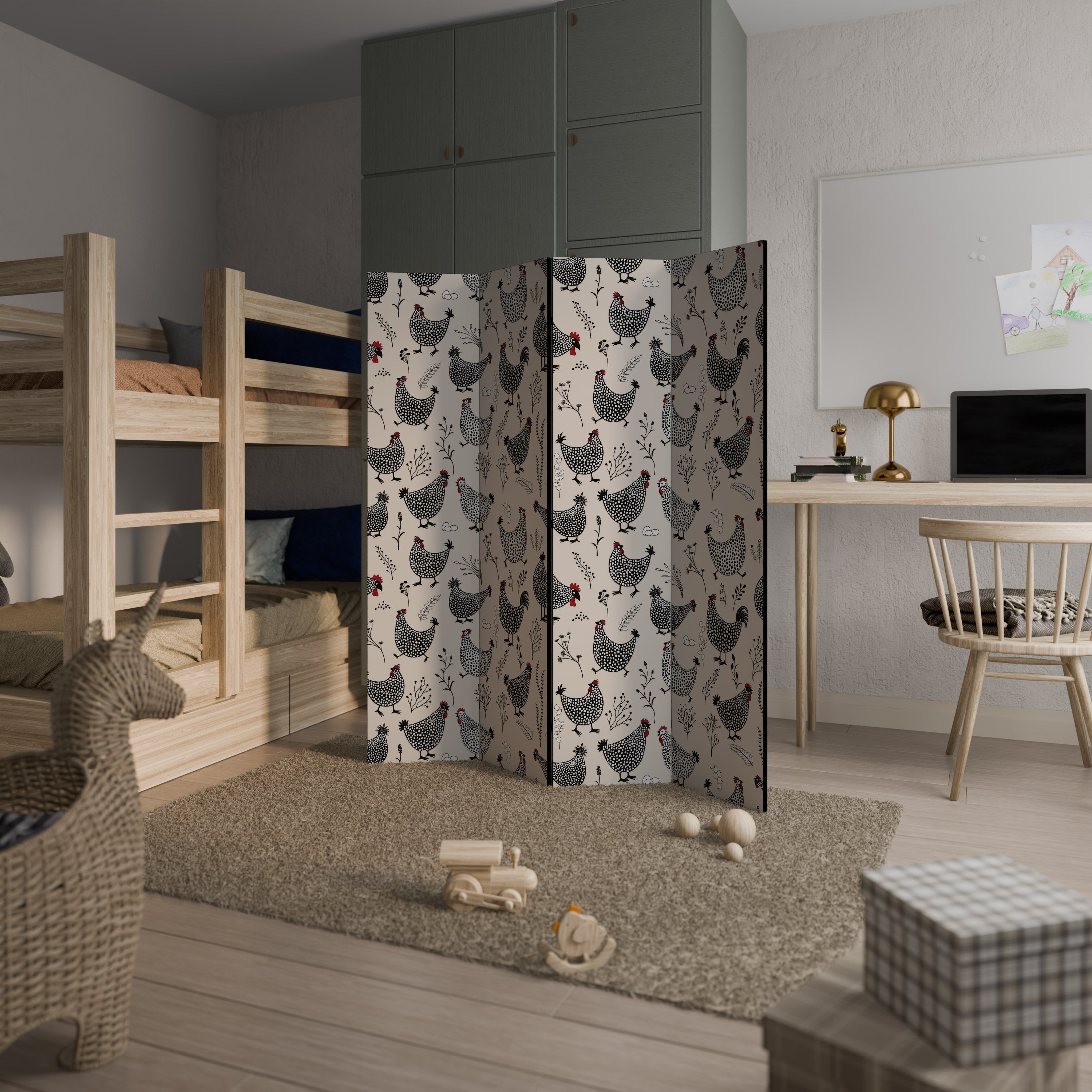 HAPPY HENS Biombo Decorativo de 4 Painéis
