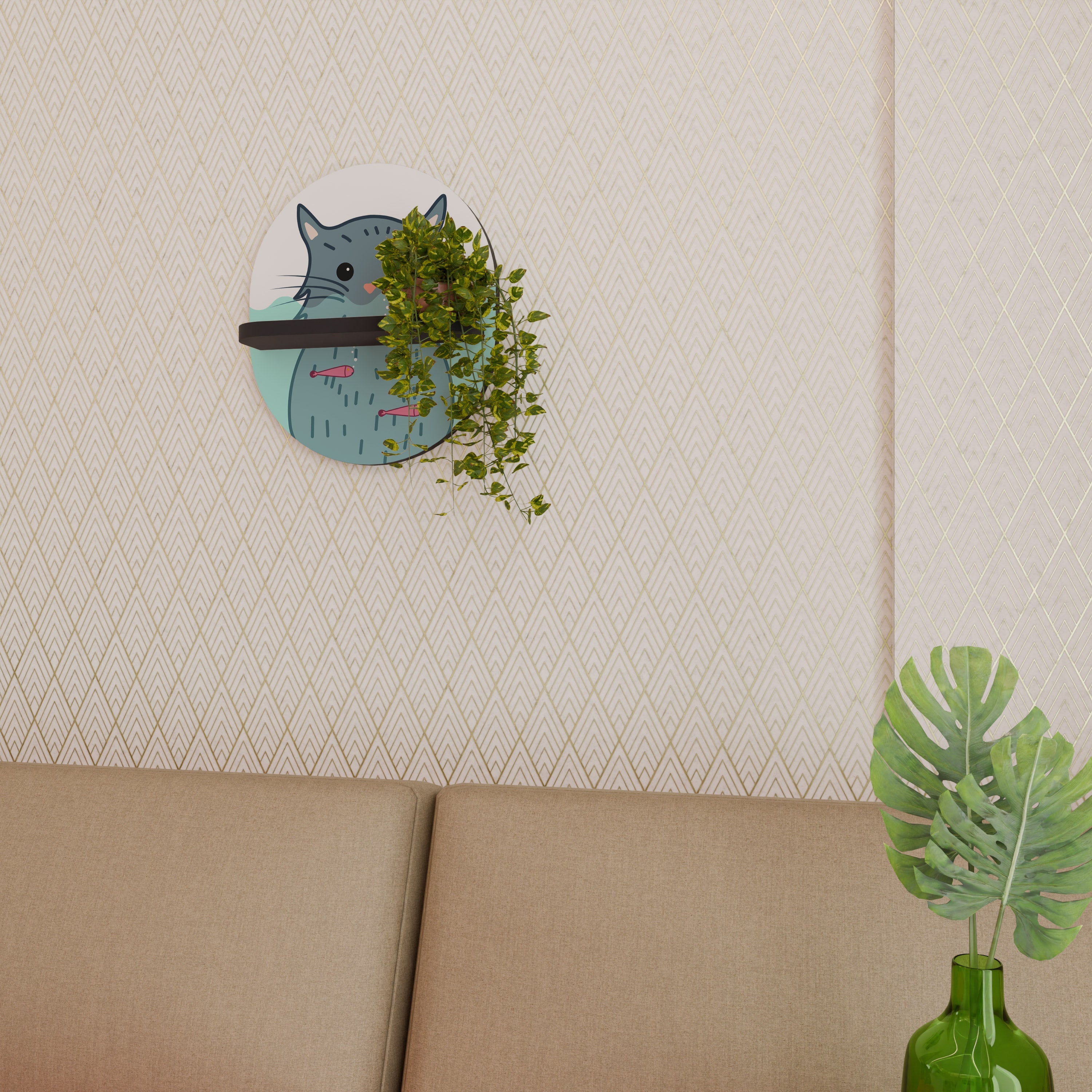 CAT SPLASH Prateleira Oval Decorativa em Acabamento Preto