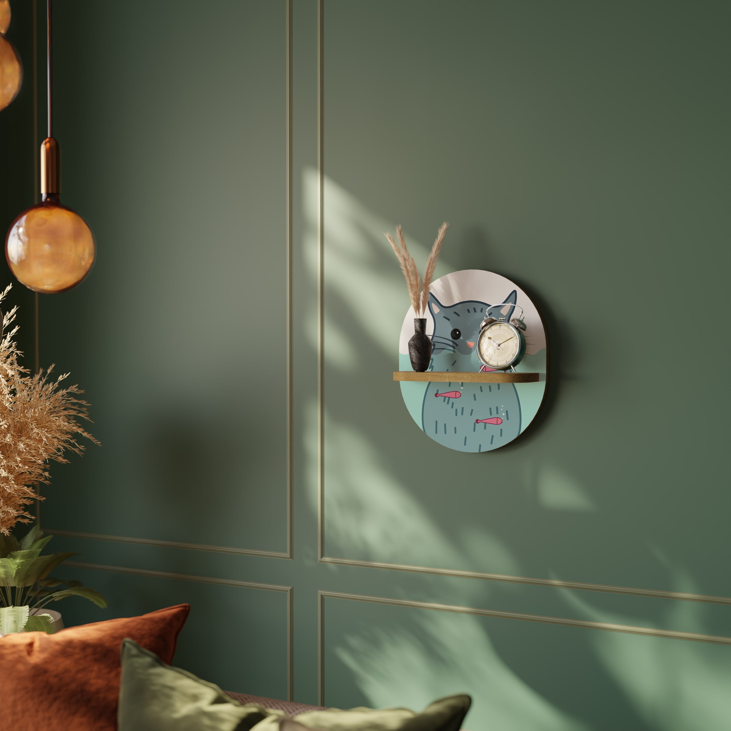 CAT SPLASH Prateleira Oval Decorativa em Efeito Carvalho