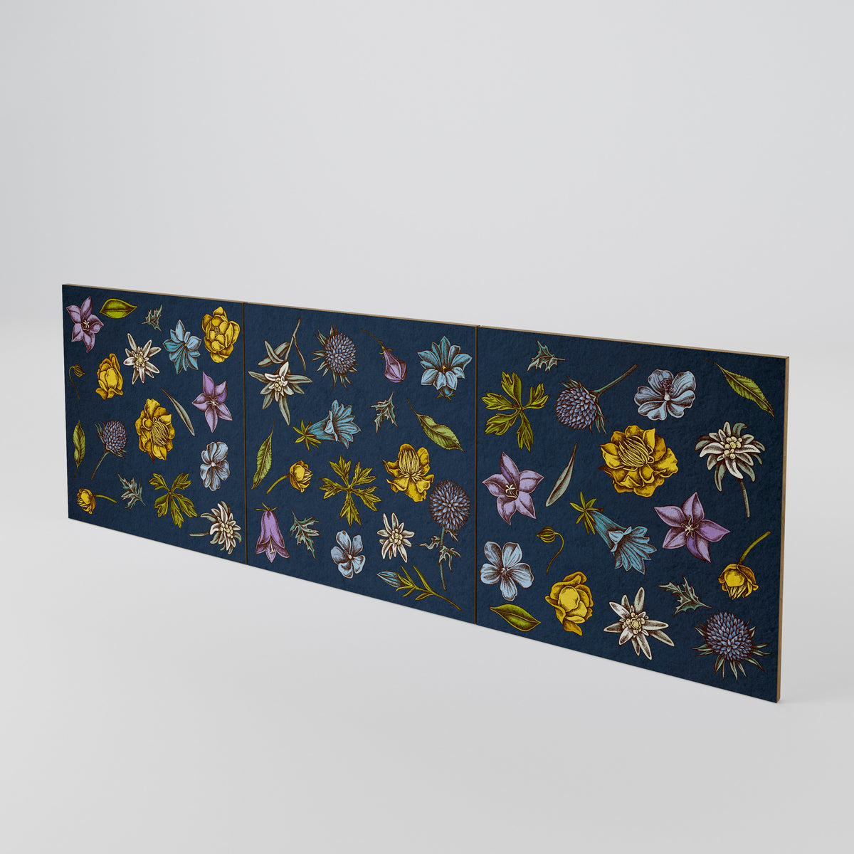 FLOWERS ON NAVY BLUE Conjunto de 3 Portas para Aparador