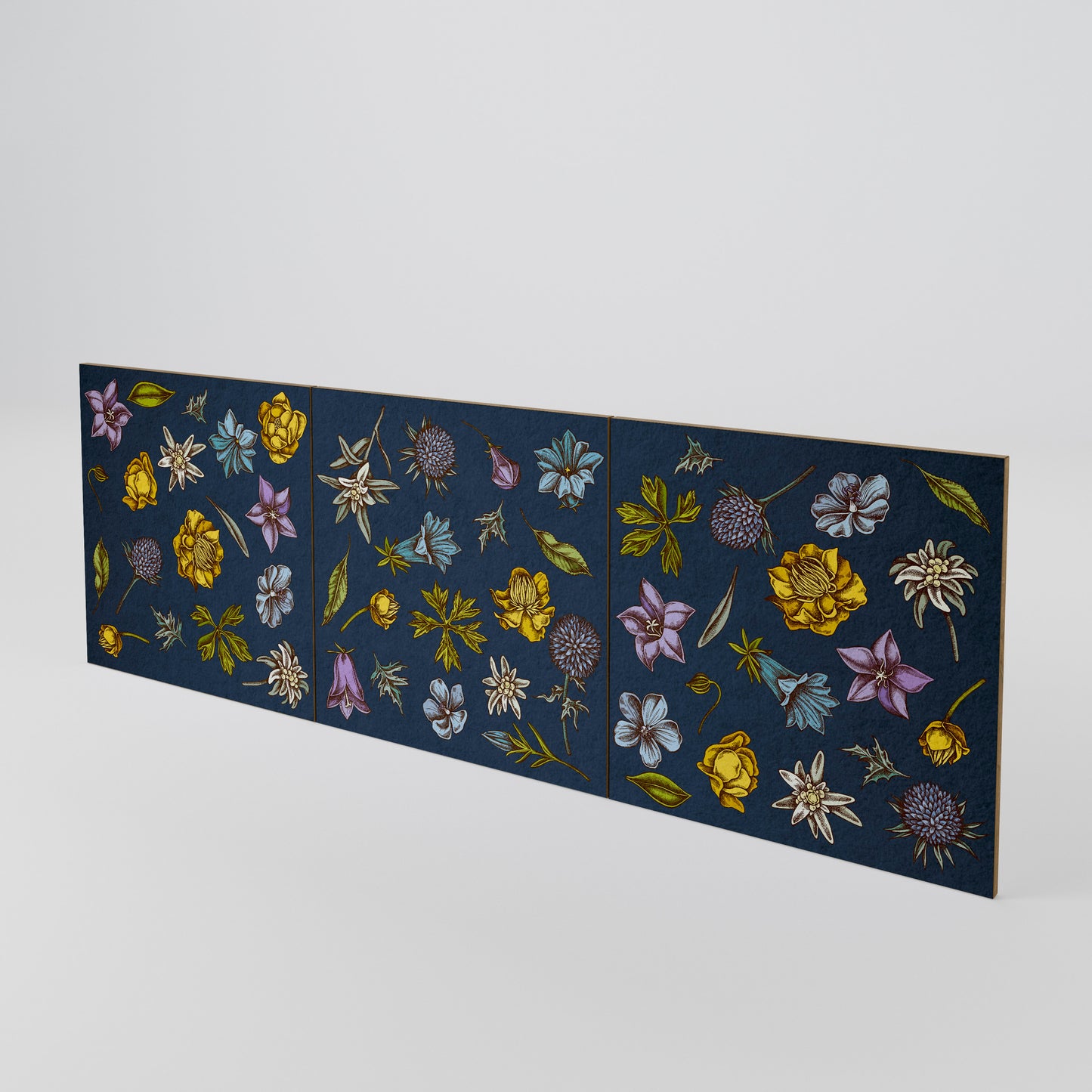 FLOWERS ON NAVY BLUE Conjunto de 3 Portas para Aparador