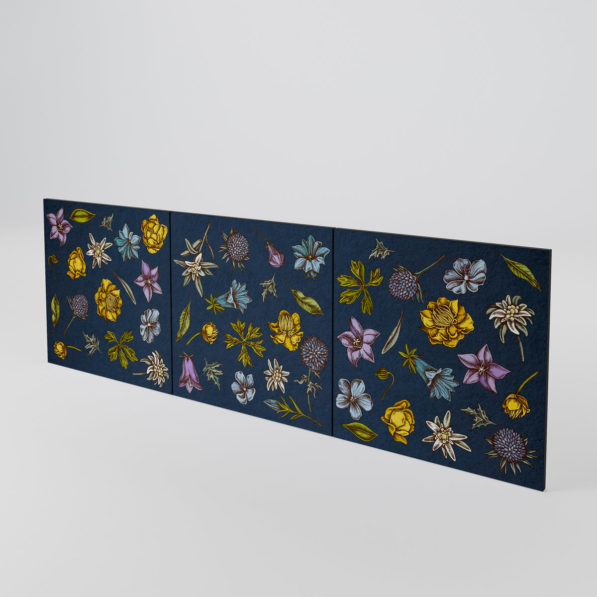 FLOWERS ON NAVY BLUE Conjunto de 3 Portas para Aparador