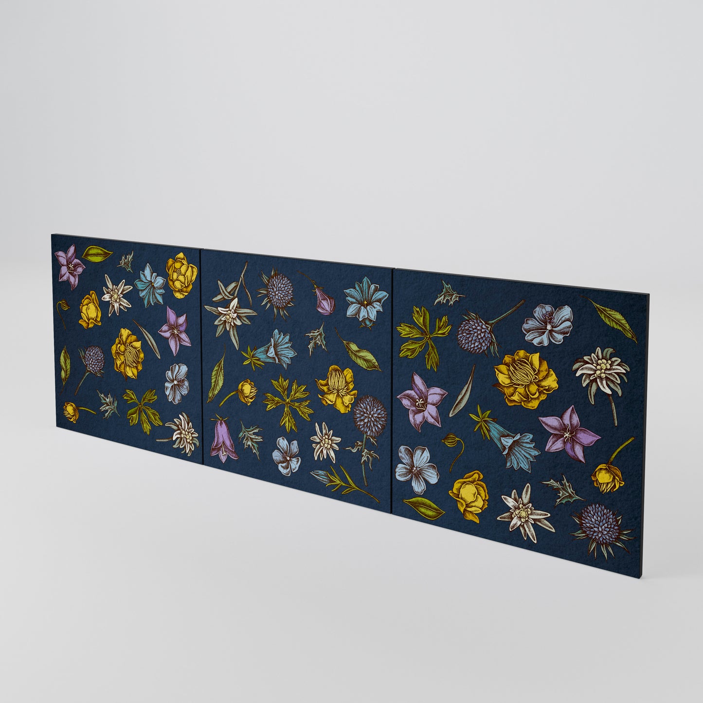 FLOWERS ON NAVY BLUE Conjunto de 3 Portas para Aparador