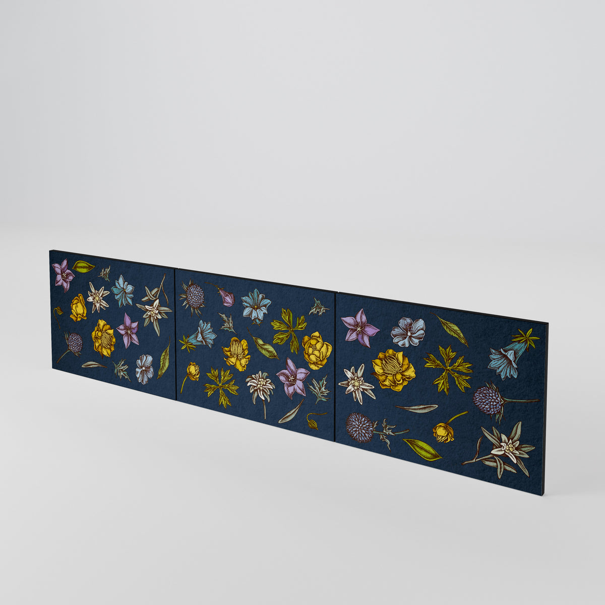 FLOWERS ON NAVY BLUE Conjunto de 3 Portas para Móvel de TV