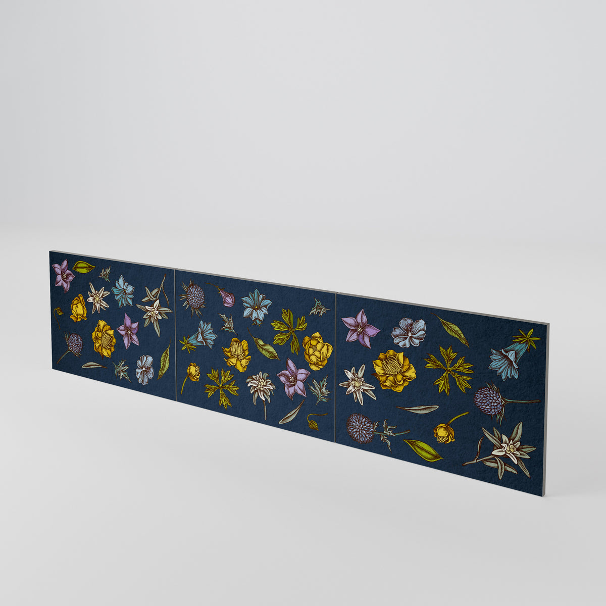 FLOWERS ON NAVY BLUE Conjunto de 3 Portas para Móvel de TV